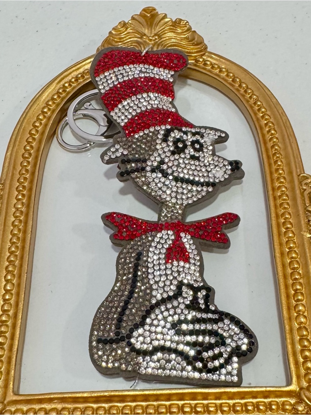 New Rhinestone Dr. Zeus Red & Gray Keychain Bag Charm
